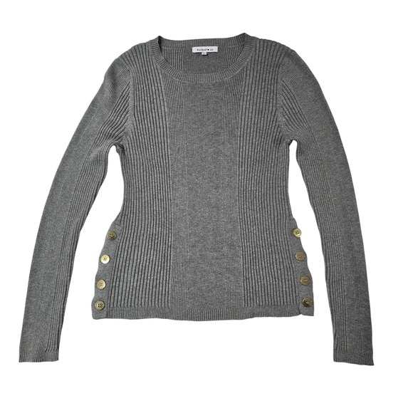 Hooked Up by IOT Sweaters - Hooked Up Grey Ribbed Sweater Gold Button Accents XL Henley Soft Stretch